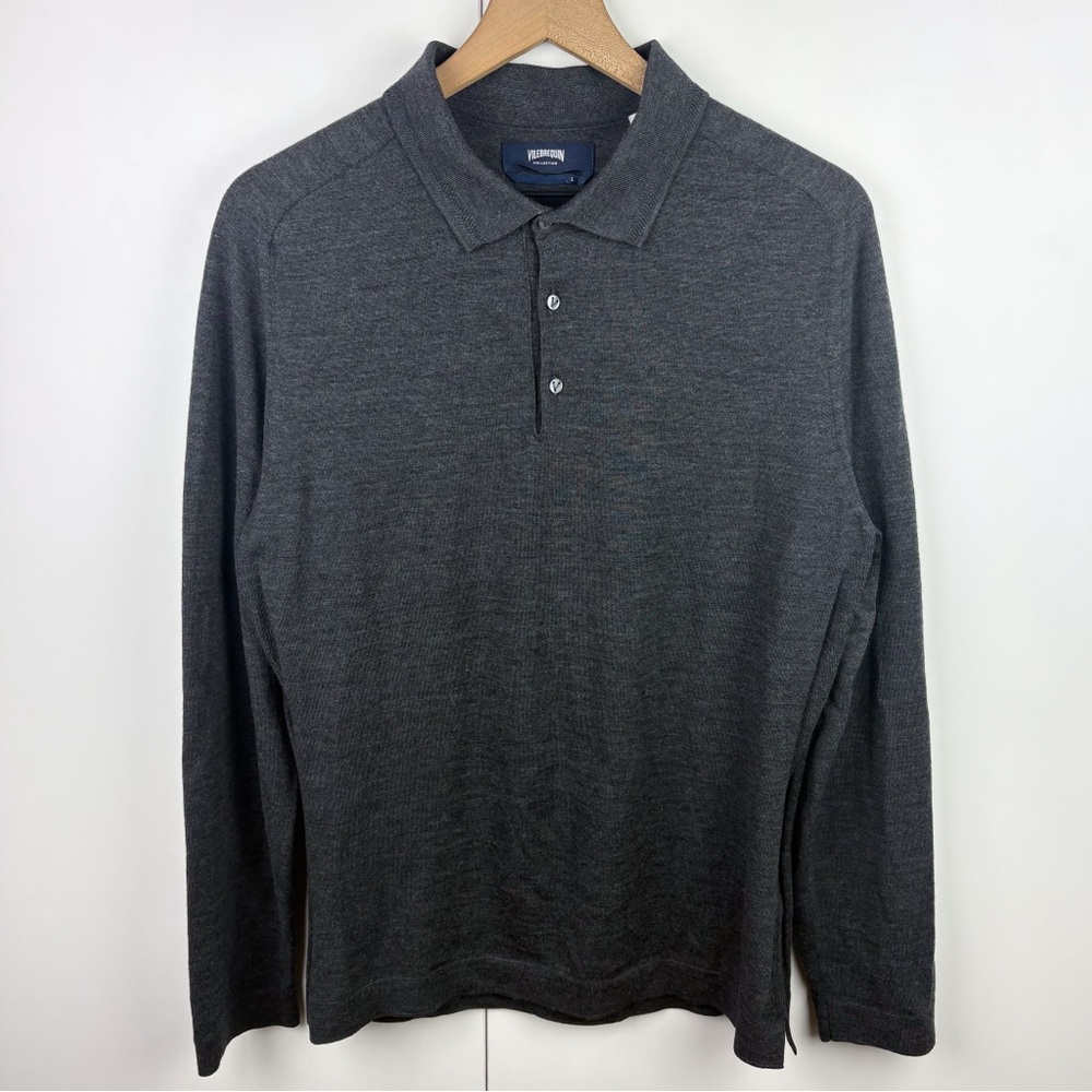 Vilebrequin 100% Wool Long Sleeve Polo Shirt Sweater Charcoal Gray Mens Large